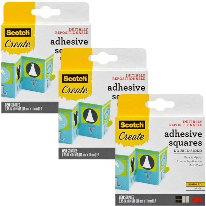 3M Scotch Adhesive Squares, Double-Sided, 0.45-Inch, Removable - Clear Mounting Tape for Indoor & Outdoor - 3 Pack - Image 1